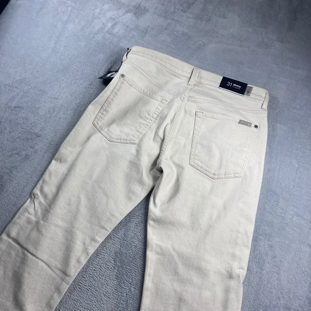 7 For All Mankind Slimmy Slim Straight Distressed Ecru Jeans‎ 31x34 AT511376AP